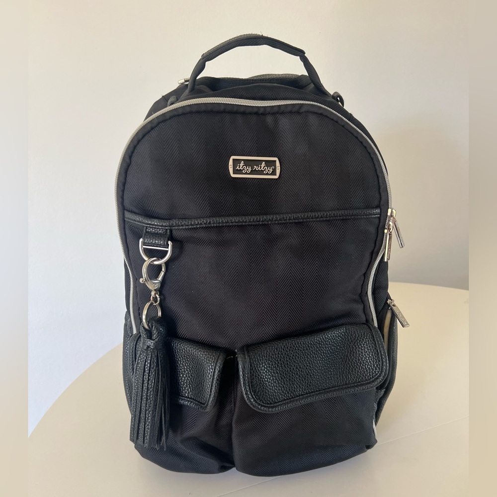 Itzy‎ Ritzy Black Herringbone Boss Vegan Leather Backpack Diaper Bag